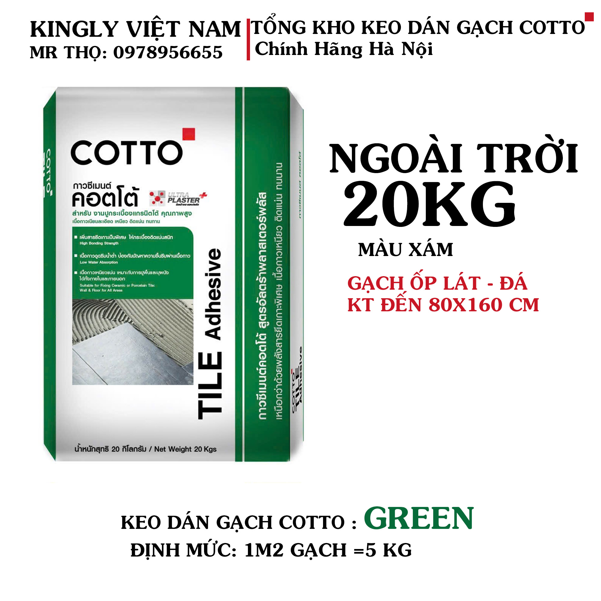 Keo dán gạch COTTO GREEN Ngoài Trời
